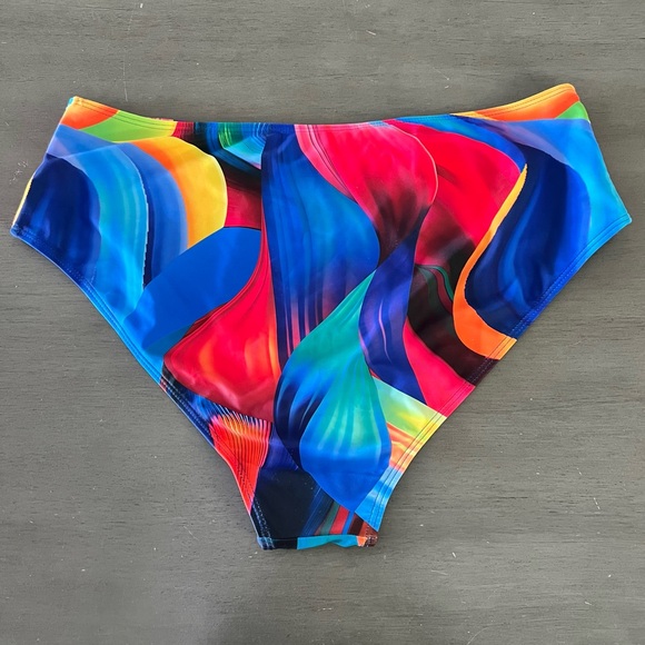 NEW SHEIN Multicolor Red Blue Purple Ombre Retro High Waist Bikini Bottoms 2XL - Picture 2 of 3